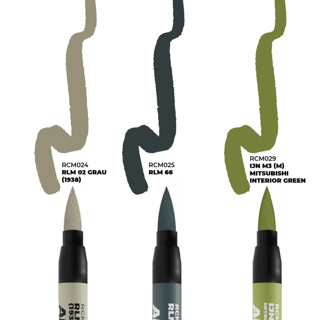 AK Interactive AK Real Color Marker WW2 Axis Cockpit Colors Set Markers for Models RCM110 3-Color Water-Based