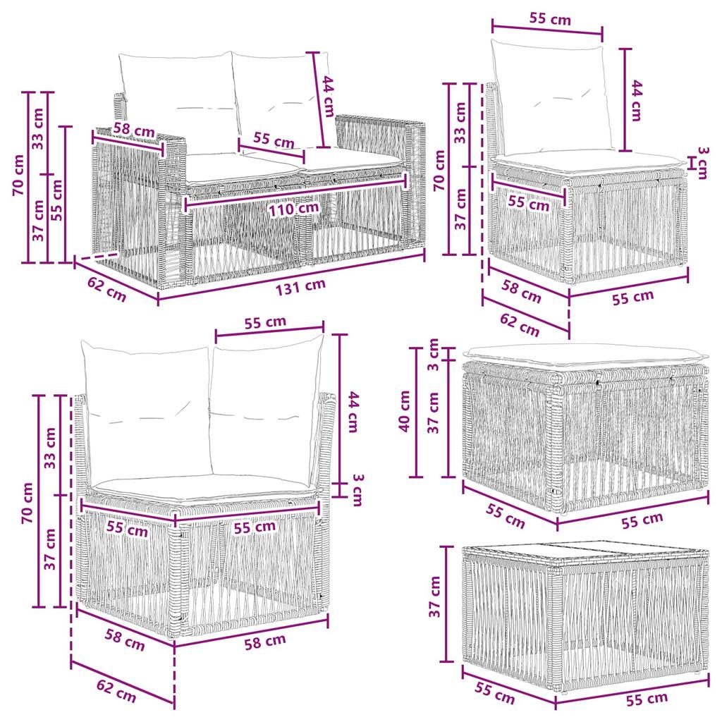 Garden Sofa Set 8 Pcs. Black and Cream White Poly Rattan