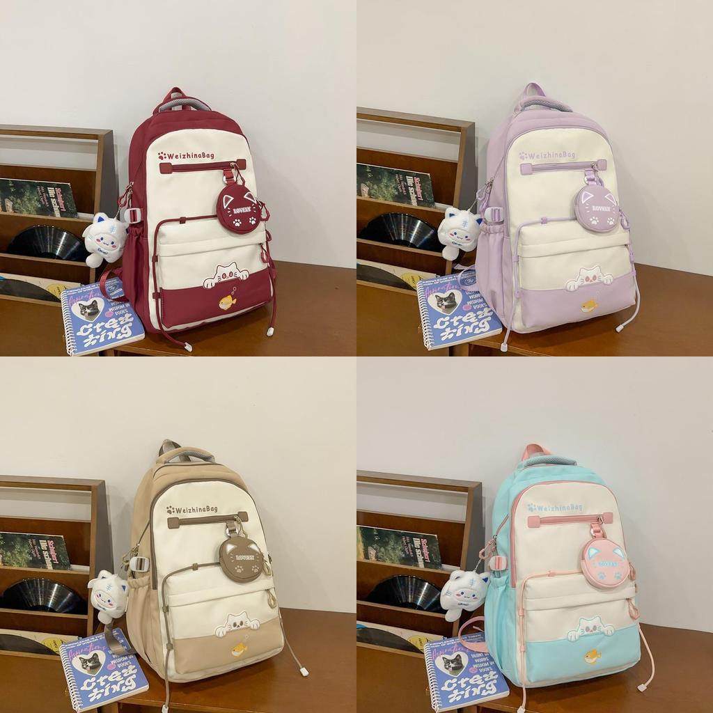 Girls Nylon School Backpack With Design For Middle School Daily Use