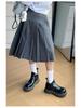 2025 Girls' Mid-Length Pleated Skirt with Bow & Metal Logo - Spring & Autumn Wear