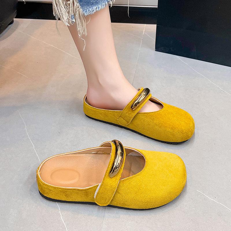Pink Bag Head Half Slippers Women's Summer Wear New Women's Temperament One-pedal Flat Shoes