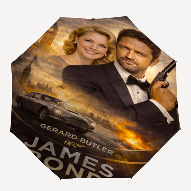 007 James Bond Theme Automatic Umbrella, Lightweight & Portable, 8 Rib, Perfect for Outdoor Travel, Birthdays, Christmas, Gifts.