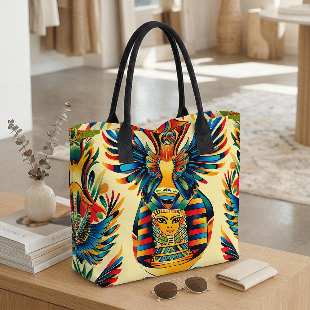 Colorful Egyptian Pattern Tote Bag Large Capacity Reusable Casual Fashion Shoulder Bag for Daily Use