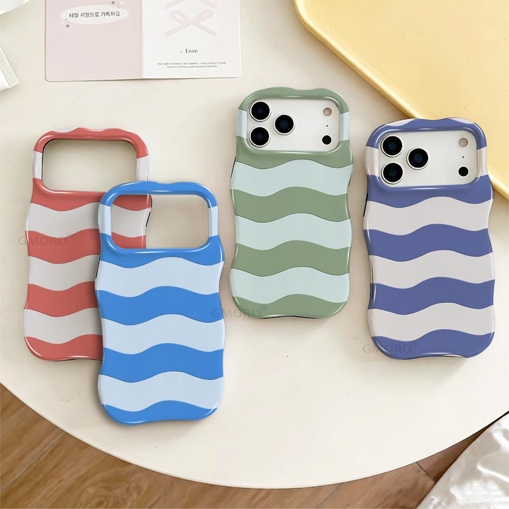 Summer Limited Contrasting Color Wavy Striped Mobile Phone Case iPhone16PROMAX Anti-drop Protective Case 2-in-1 Film