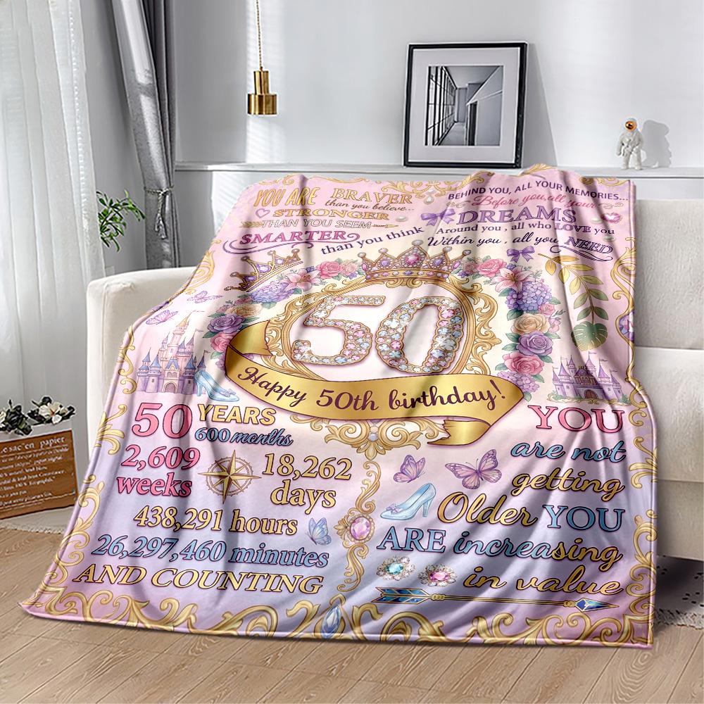 Princess 50th Birthday Celebration Blanket Soft Warm Cozy Suitable for Chair Seaside Livingroom for All Occasions Stylish Decor