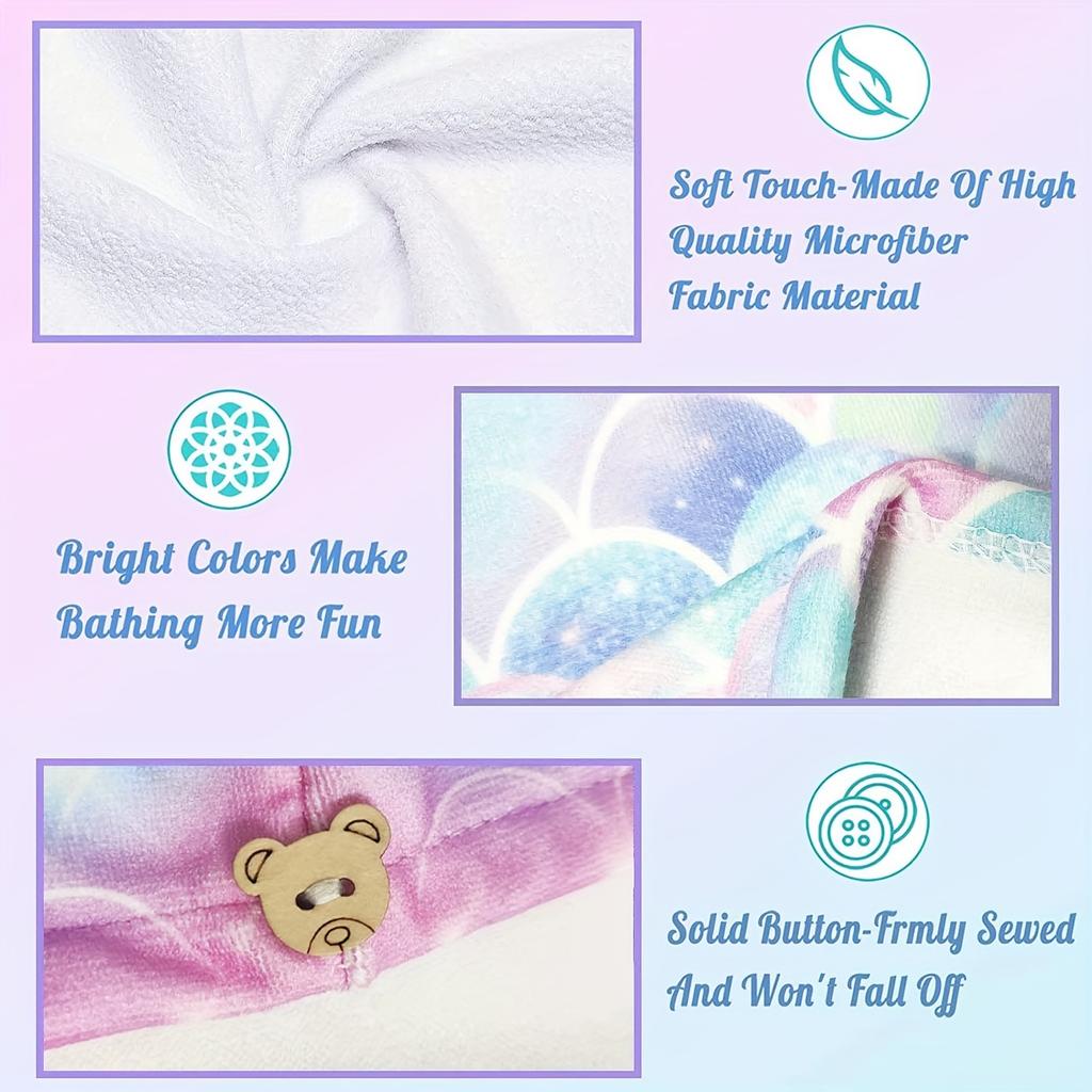 1pc Children's Printed Microfiber Dry Towel, Quick Drying Soft Towel with Button Tie, Wet Hair Wrap Salon Towel Set for Girls
