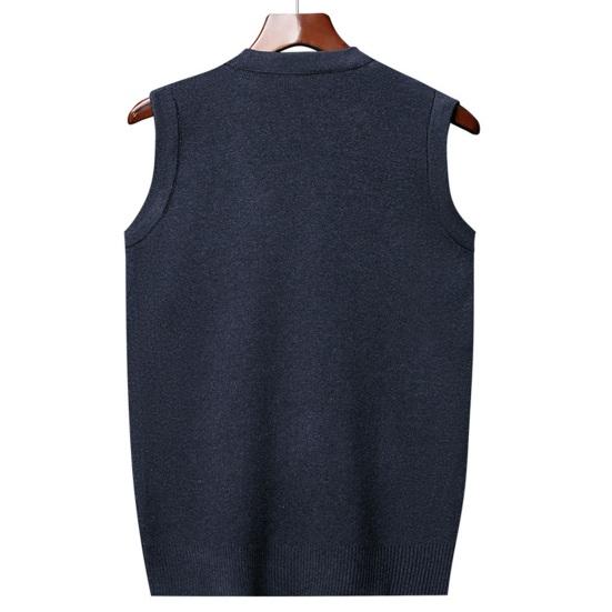 Heren gebreid vest herfst winter V-hals geometrische ruit effen kleur warm winddicht zacht casual mannelijk vest mouwloos top