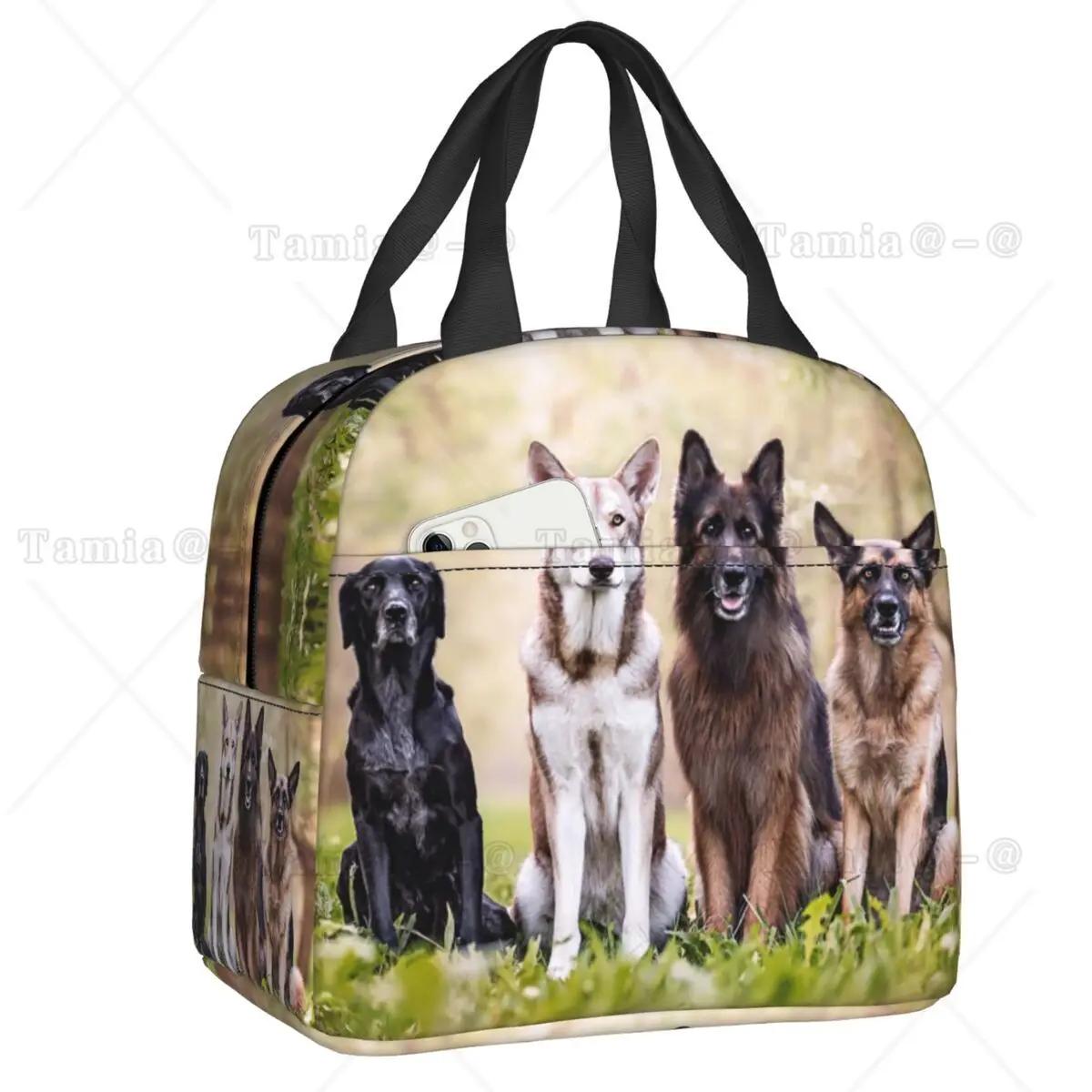 Немецкая овчарка термоизолированная сумка для обеда женская с рисунком животных многоразовая сумка для обеда для пикника на открытом воздухе коробка для еды 22x20x13CM бежевый 1628₽