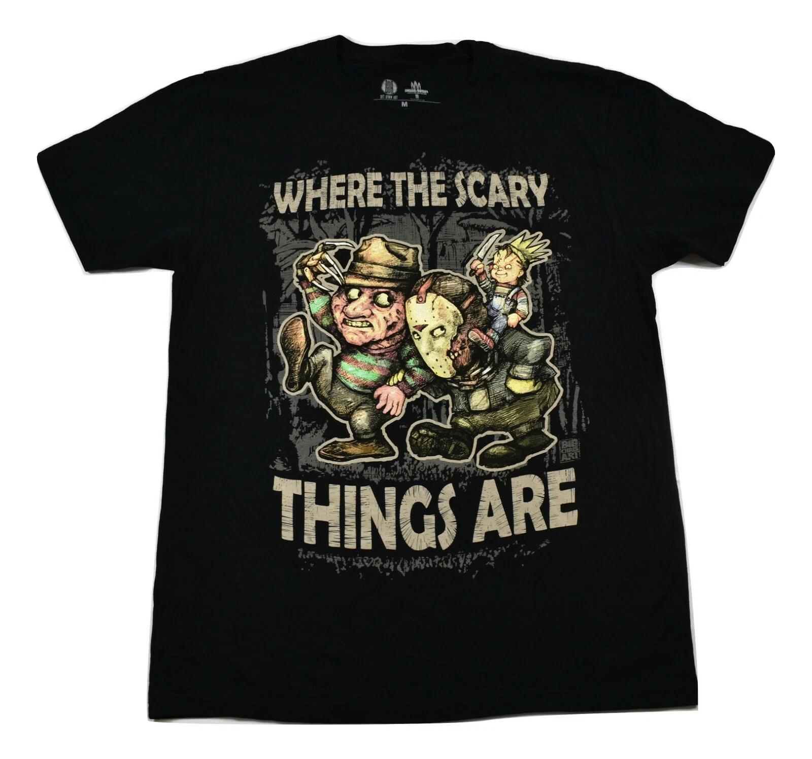 

Get Down Art Mens Where The Scary Things Are Jason Freddy Chucky Shirt New 4XL 4XL