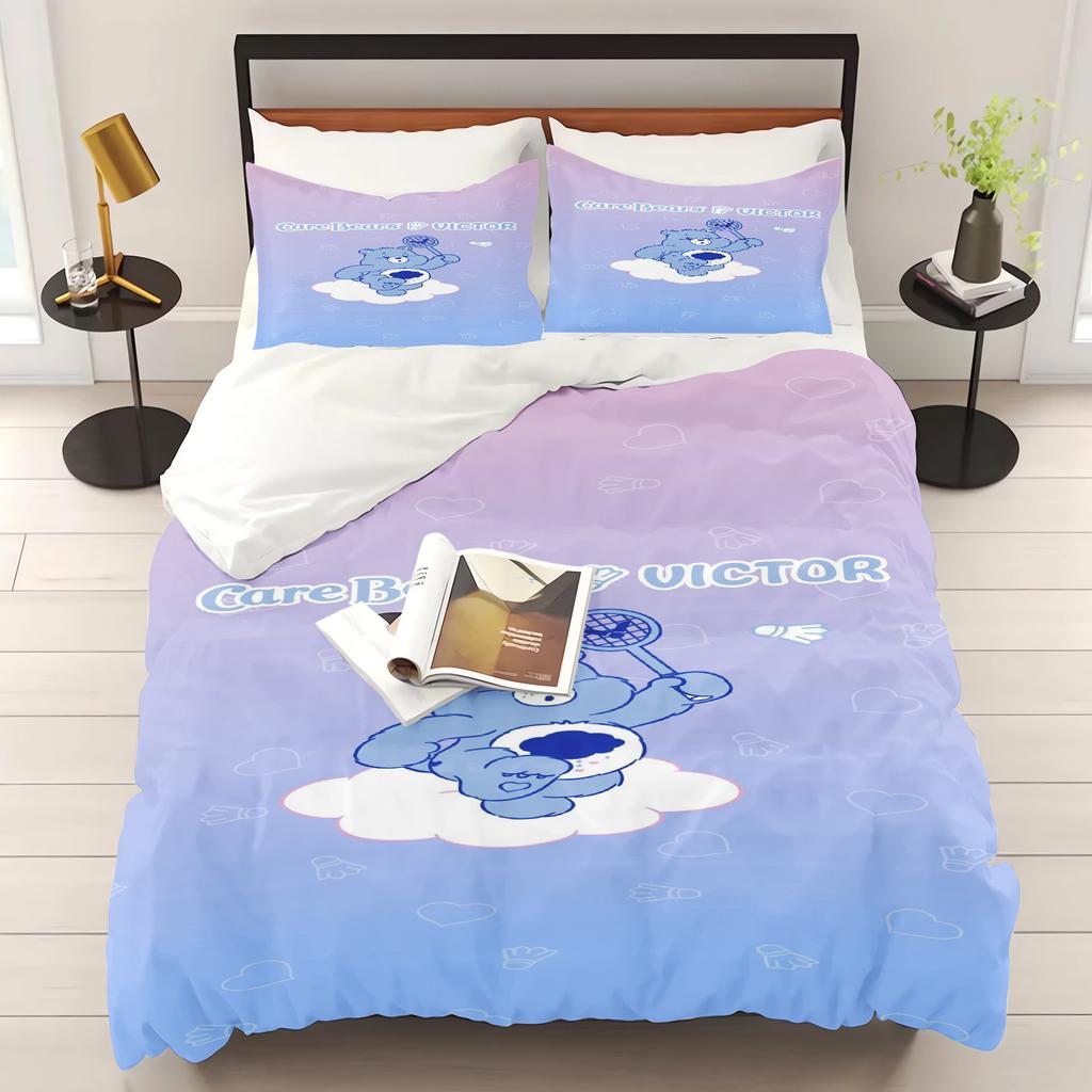 MINISO-Care Bears Cartoon Duvet Cover Rainbow Bear Printed Children 3-Piece Set Comforter Bedding Sets King Queen Size