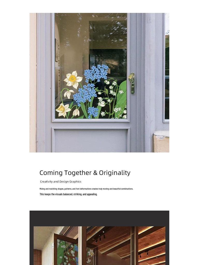 Purple Fresh Flower Static Cling Decoration for Shop Windows and Doors