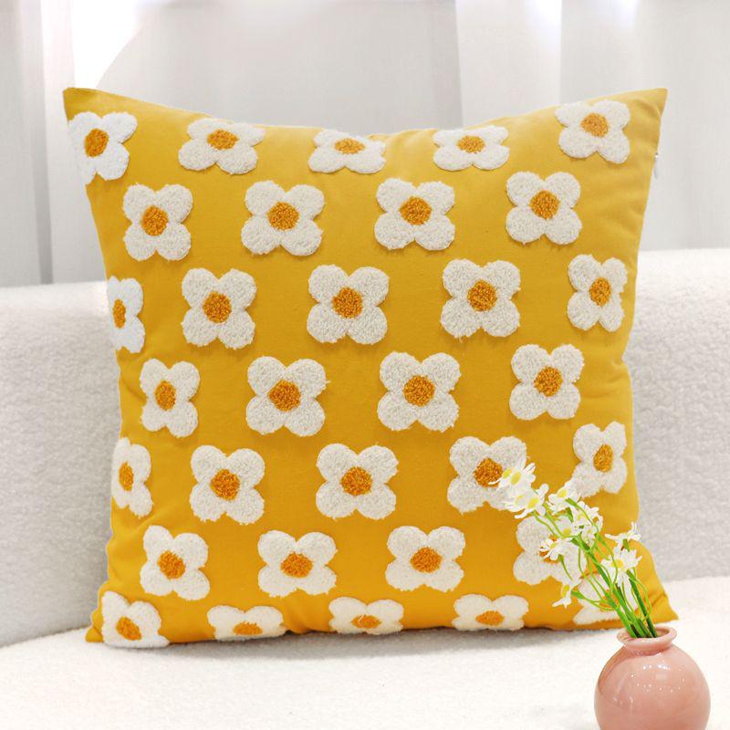 American Embroidered Yellow Floral Sofa & Bedroom Cushion Cover