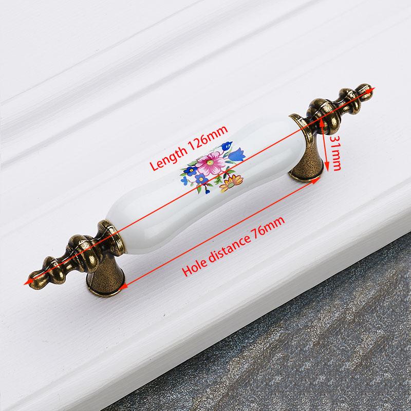 KAK Antique Bronze Ceramic Cabinet Handles Zinc Alloy Drawer Knobs Wardrobe Door Handles Morning Glory European Furniture Handle