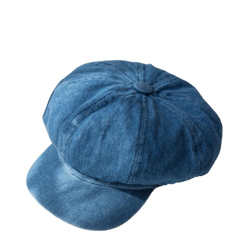 Student hat make old denim octagonal hat women's four-season retro versatile beret literary painter hat men