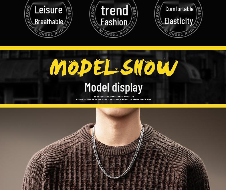 Men's High-End Waffle Knit Sweater: Autumn Winter Warm Casual Pullover