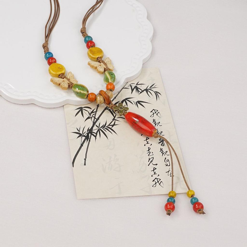 Ethnic Accessories Ceramic Necklace Sweater Chain Pendant Versatile Clothes Pendant