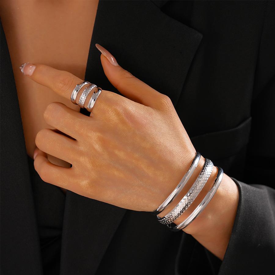 Exaggerated Metal Multi-layer Open Bracelet Ring Sets for Women 2025 Personality Fashion Simple Light Luxury Jewelry Set