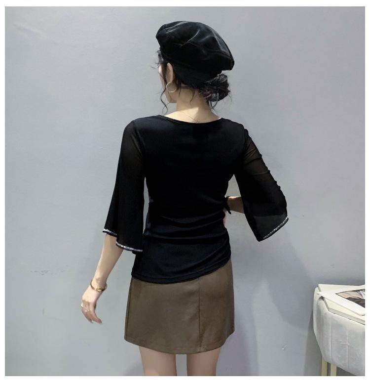 2024 Summer Mesh Fashion Cross Hollow Hot Drill Slimming Sun Protection Top for Women