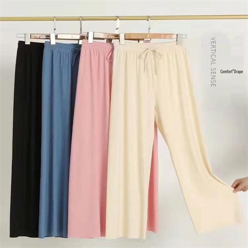 Damen Schwarze Eis-Seide Weitbeinige Hose - Größe S, Sonnenschutz, Locker, Drapierend, Kühl Lässige Kleidung