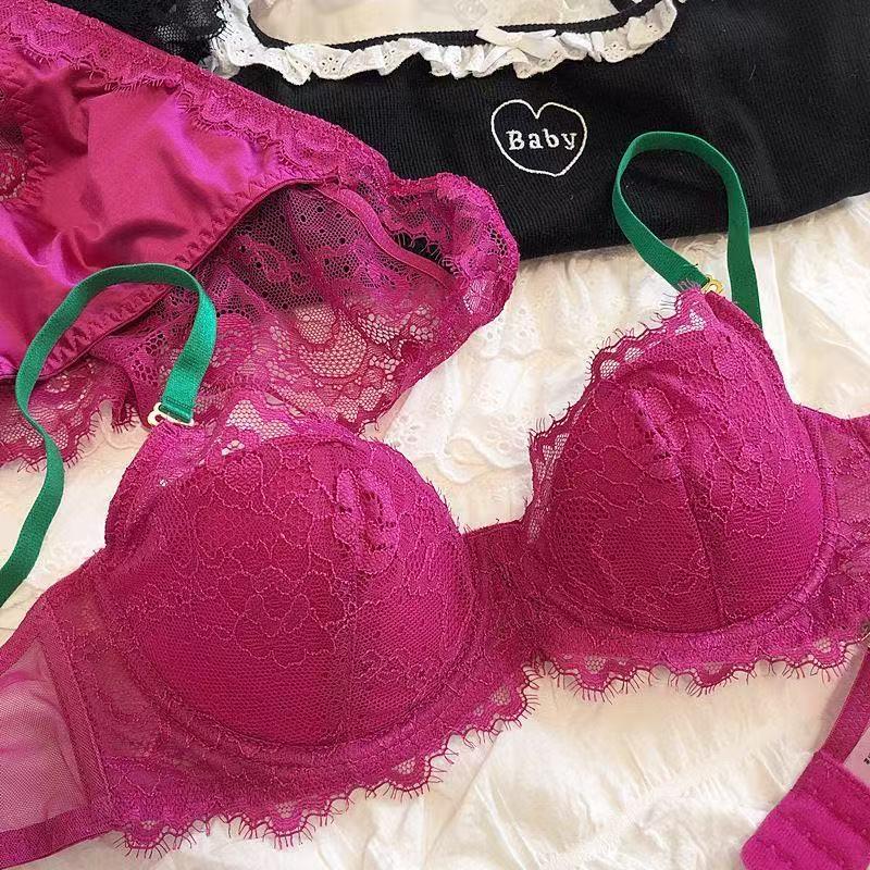 European & American Deep V Lace Color Block See-through Bra & Panty Set for Women - Enhancing & Sexy