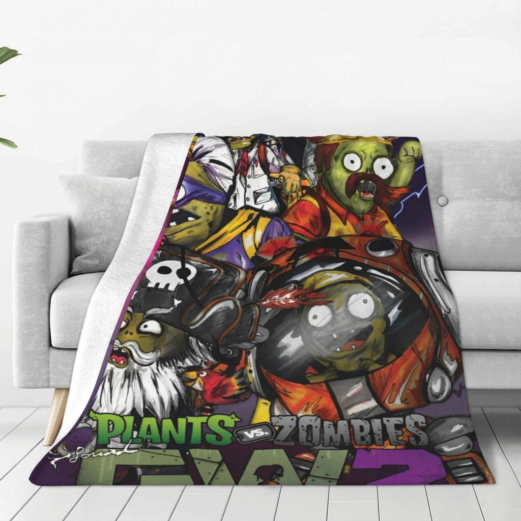 Game P-Plants-vs-Zombie Printed Warm Blanket Picnic Plush Throw Blanket Graphic Couch Chair Flannel Bedspread Sofa Bed Cover