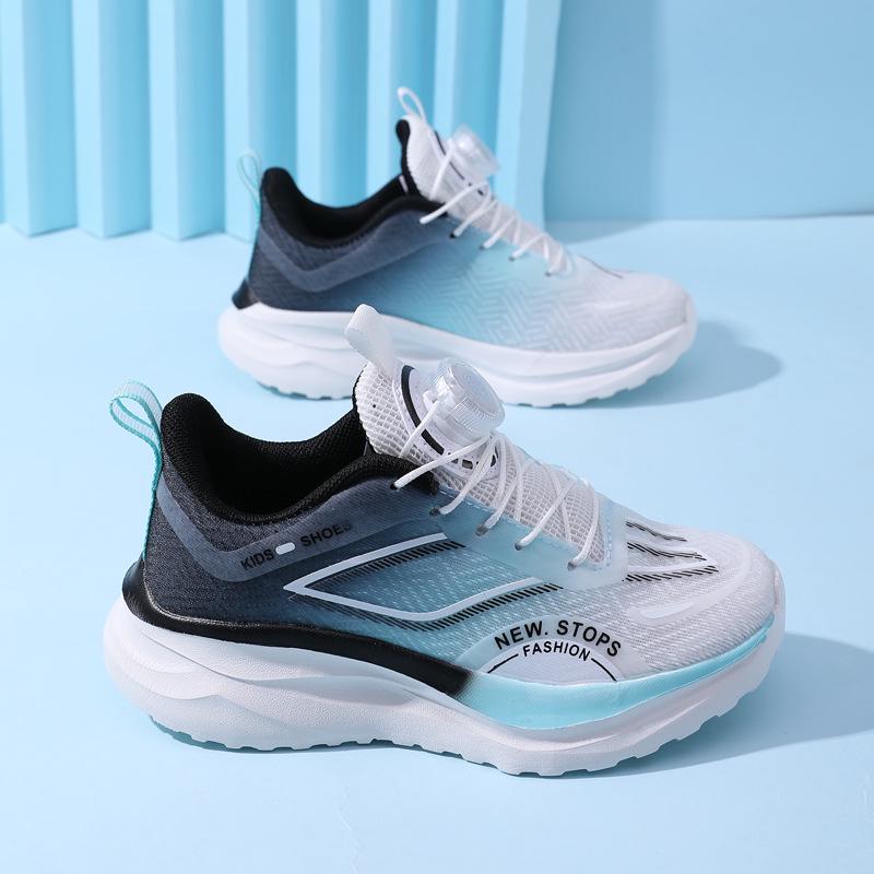Boys' No-Tie Breathable Mesh Running Shoes, Non-Slip Spin Buckle, Fashionable Spring/Autumn Sports Shoes for Medium and Large Kids