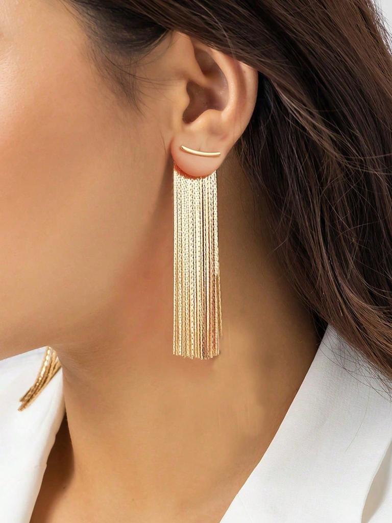 1 Pair Women'S Metal Chain Tassel Earrings, Simple And Elegant Pendant Earrings, Fashionable Jewelry Accessories