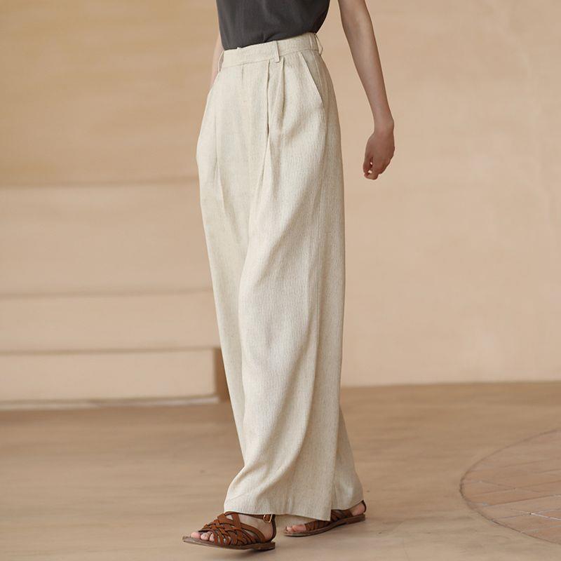 2026 Spring Slimming Women's Cotton Linen Wide-Leg Trousers - Casual Resort Style