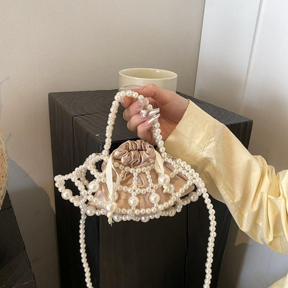 Cute Women Pearl Bag Bead String Wallet Handbag Versatile Use Crossbody Hand Bags  Outdoor