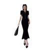 European & American Fishtail Knit Dress: Women's Summer Slim Fit Polo with Short Sleeves and Hip Wrap Skirt