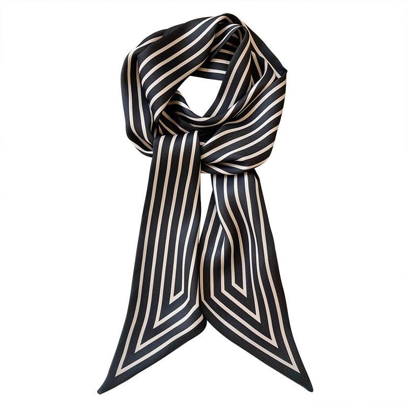 Nordic Striped Minimalist Silk Scarf - Women's Autumn Style, Flowing Ribbon & Decorative Neck Accessory, Long Thin Hairband