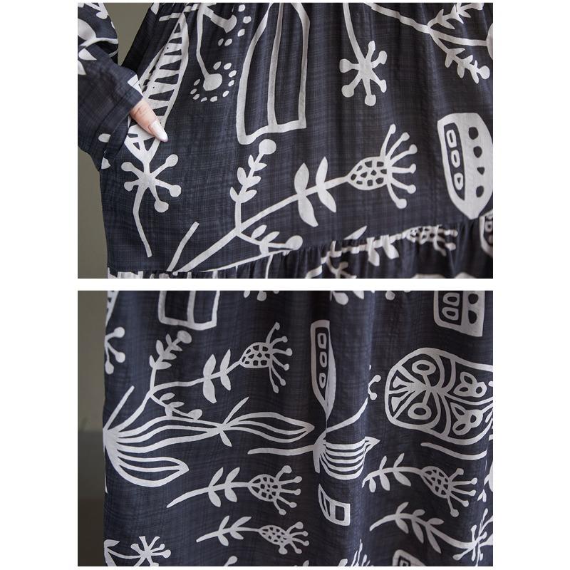 DIMANAF New 2026 Women Plus Size Spring Summer Beach Long Dress Print Black Maxi Long Sleeve Vintage Lady Loose Oversize