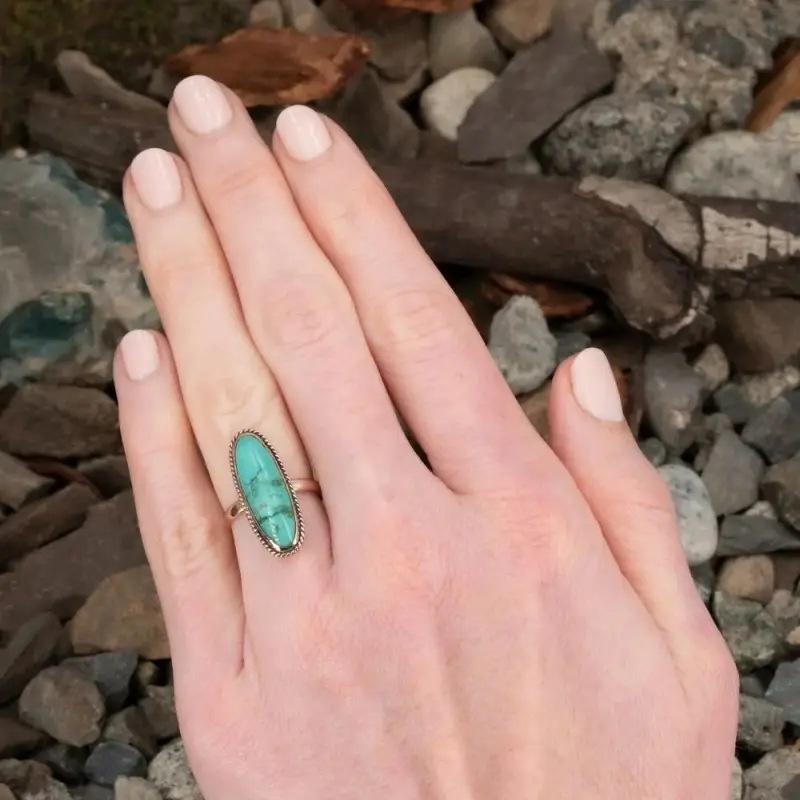 Ethnic Vintage Synthetic Turquoise Bohemian Ring Fashionable Personalized Band
