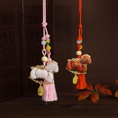 Chinese Style Pony Embroidered Pendant Brocade Spring Festival Horse Hanging Decoration Zodiac Mascot Keychain