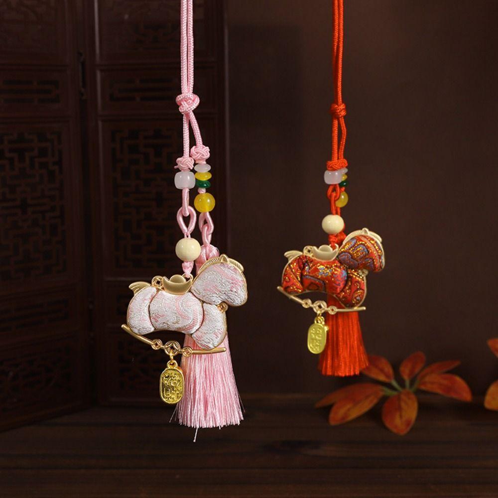 Satin Pony Embroidered Pendant Chinese Style Car Hanging Ornaments  Zodiac Year Gift
