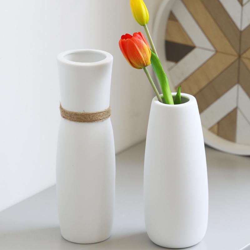 Minimalist White Ceramic Vase Set of 2, Nordic Modern Boho Style Decorative Vase, Ceramic Aesthetic Home Decor Vase for Lego Flower Pampas Grass Plant