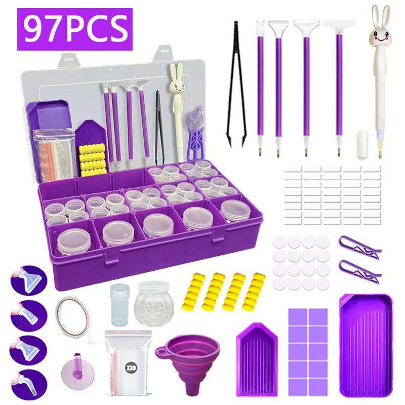 97Pcs Diamond Painting Tools Kit with 28-Bottle Storage Box, 5D Diamond Embroidery Accessories Set, Pens, Tweezers, Trays, DIY Diamond Art Supplies