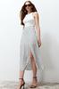 Women's Style Skirt Ecru Polka Dot Slit Detailed Viscose Midi Woven Skirt