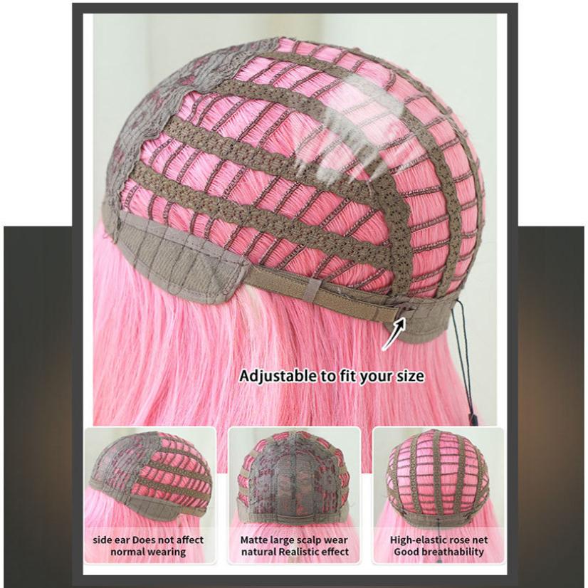 Nová dámská paruka simulace paruky 64cm vlasy růžová paruka dlouhá kudrnatá paruka Pokrývka hlavy Růže síťka na vlasy čelenka Krása dekorace paruka