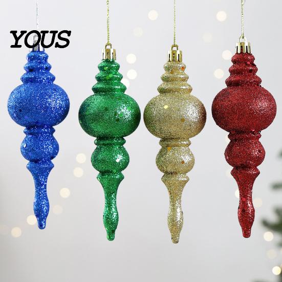 Decorative Hanging Ornaments for Home 6 Pcs Finial Drop Christmas Ornament, Glitter Shatterproof Plastic Tree Decorations Decoration Holiday Decor DIY
