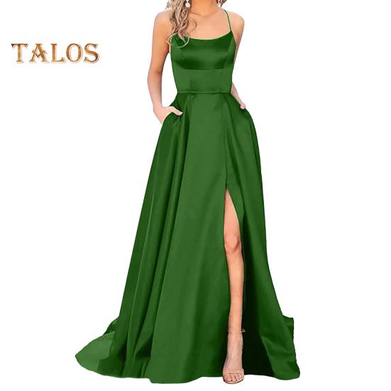 

Вечернее платье На тонких бретельках Высокий разрез с открытыми плечами Без спинки Без рукавов Боковые карманы Трапеция Длина до пола Атлас Чистый цвет Выпускной банкет Вечеринка Макси M зелёный