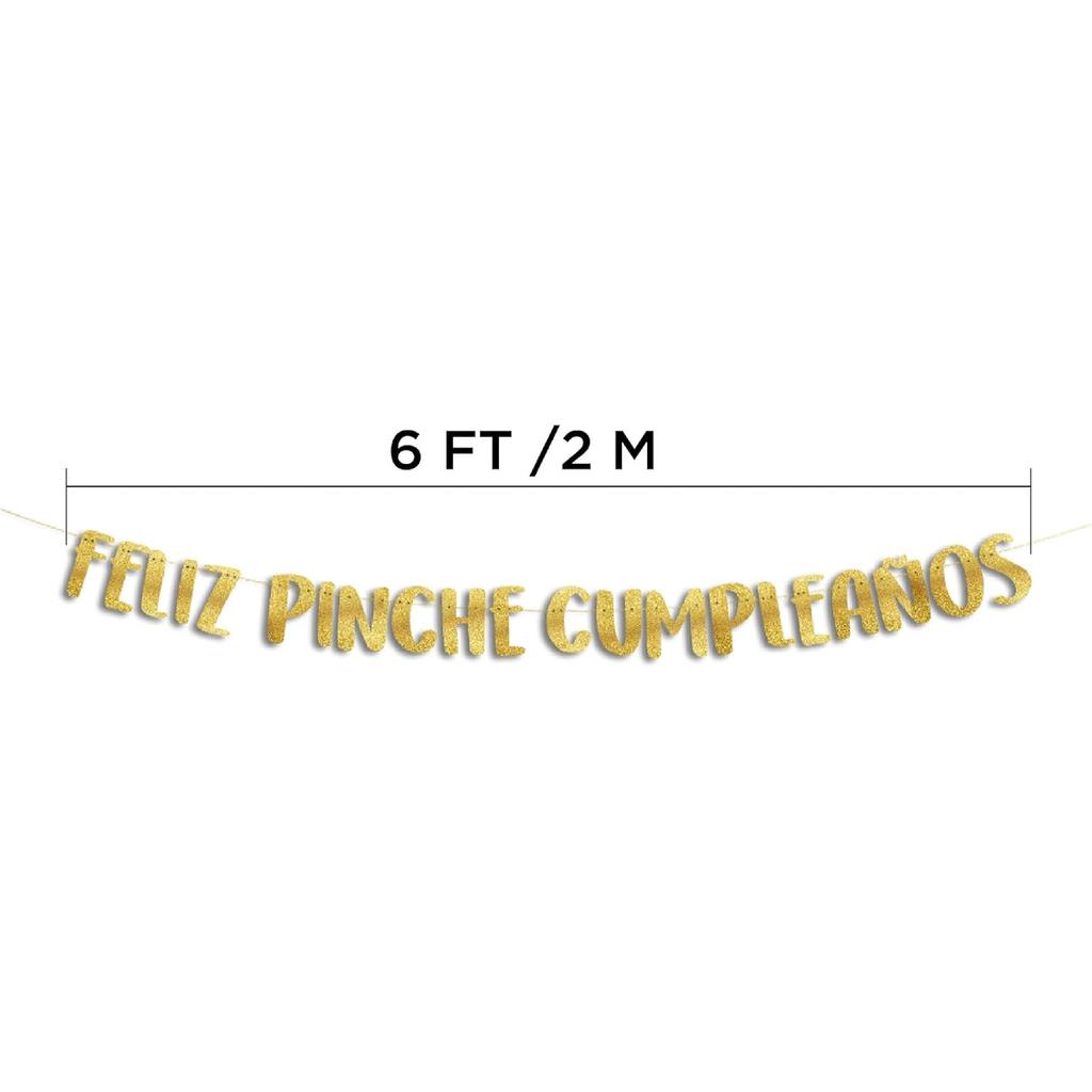 Feliz Pinche Cumpleaños Gold Glitter Banner, Spanish Happy Birthday Banner, Fiesta Mexican Themed Birthday Party Decorations