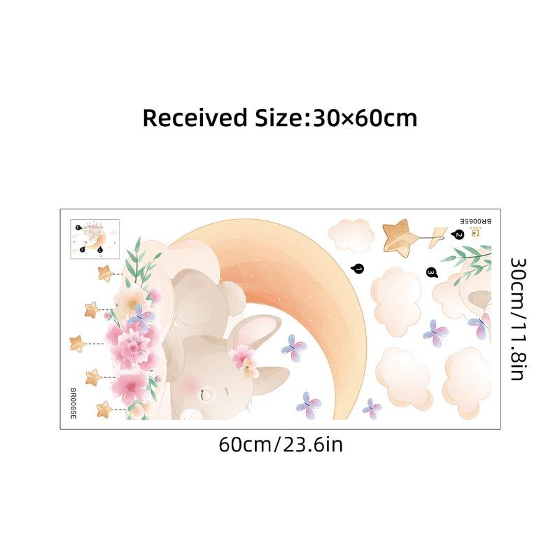 Cartoon Cute Animals Moon Cat Rabbit Wall Stickers for Kids Room Background Bedroom Decoration Girls Home Decor Living Room