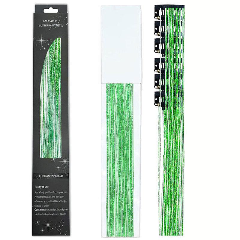 12-delt sett fargerikt hårforlengelse med lasergull tinsel hårfargeboks
