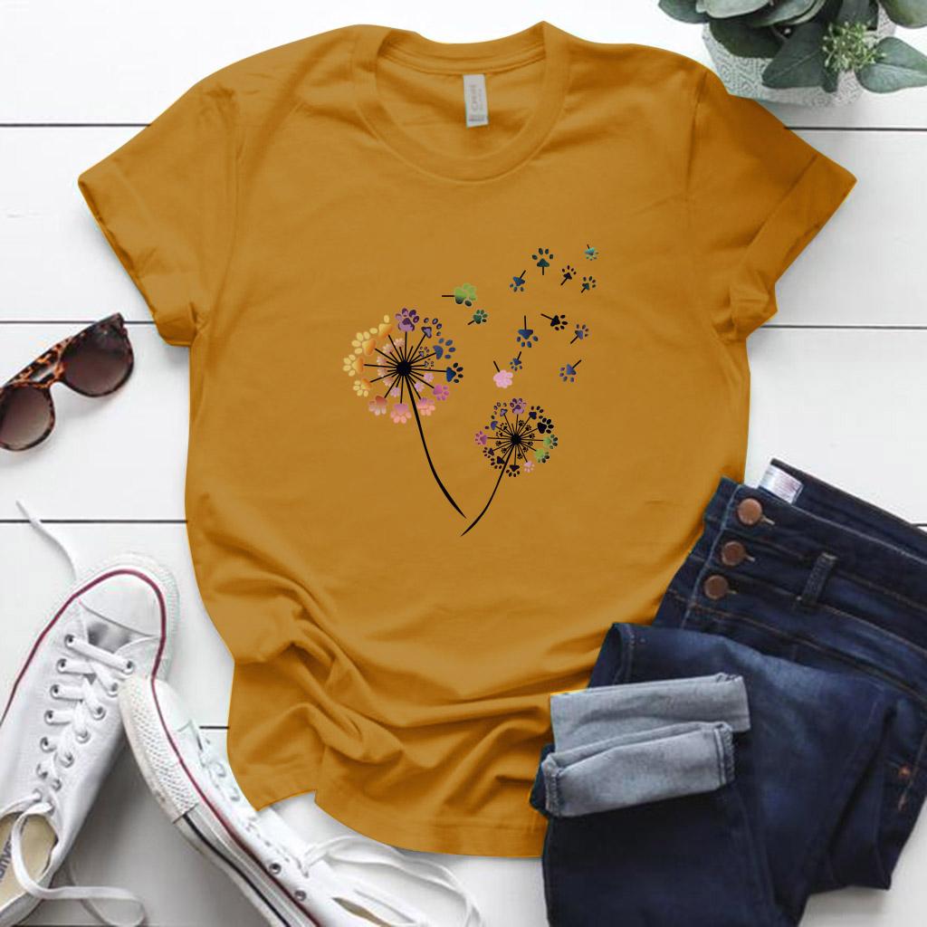 Color Dandelion Printed T Shirt Women Plus Size Summer Funny 90S T Shirt Female Short Sleeve