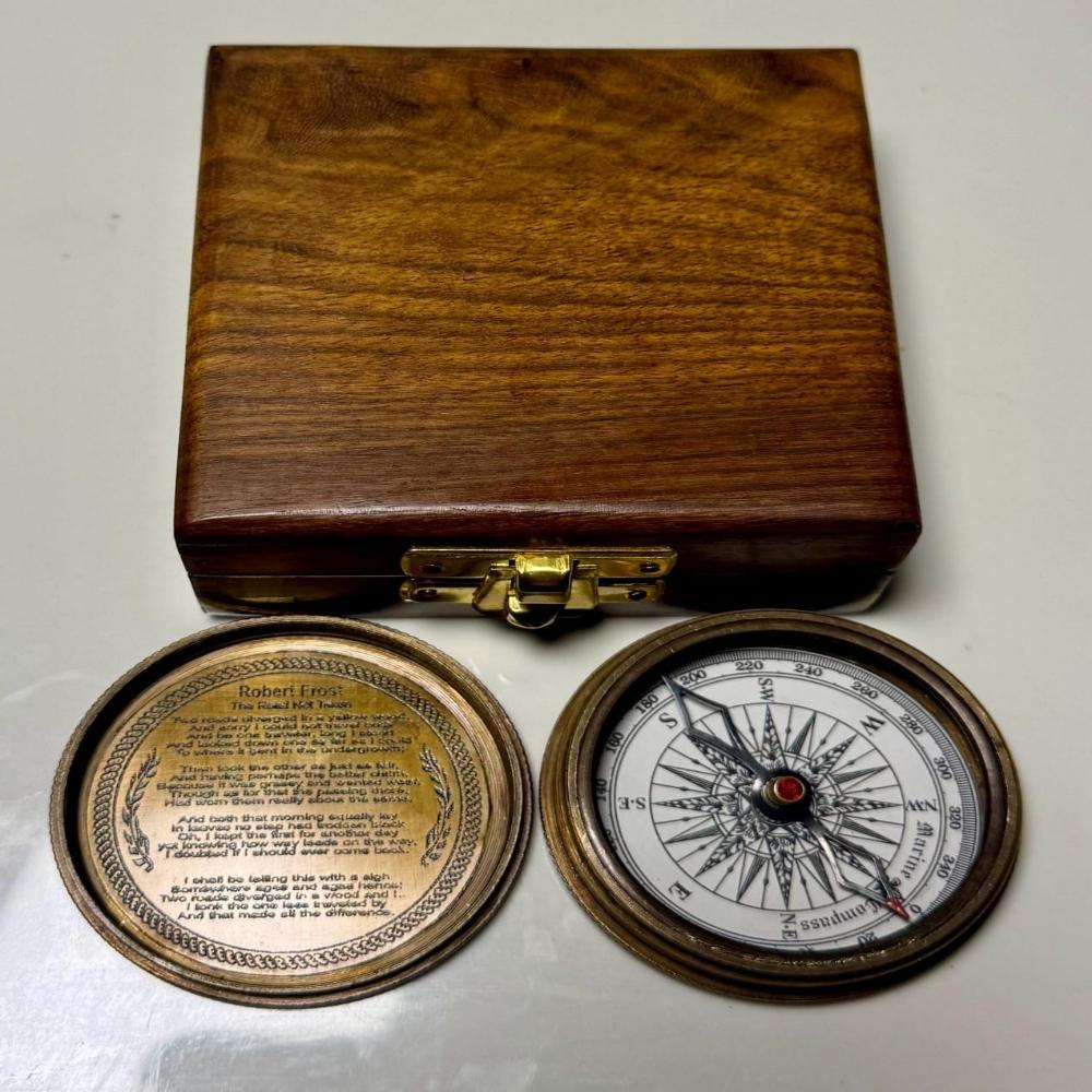 Antique Brass Pocket Compass with Personalized Wooden Box – Engraved Nautical Gift standard