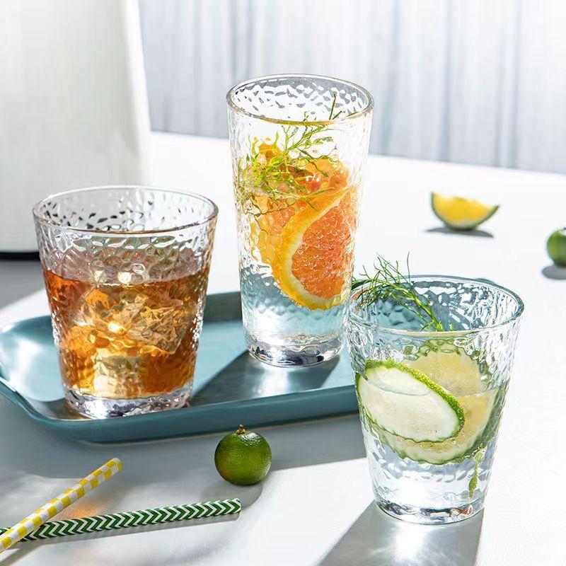 300ml/320ml/330ml Elegant Transparent Hammer Patterned Glass Cup Cocktail Glass High End Whiskey Beer Cups Household Juice Mug