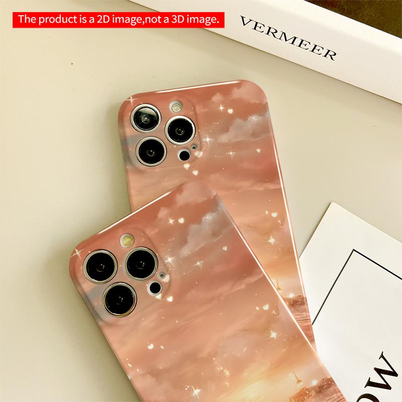 2DFlat Golden Sunset Cityscape with Cat Reflection All inclusive film hard iPhone case, compatible with iPhone 18 Pro Max 17 16 15 14 13 12 11