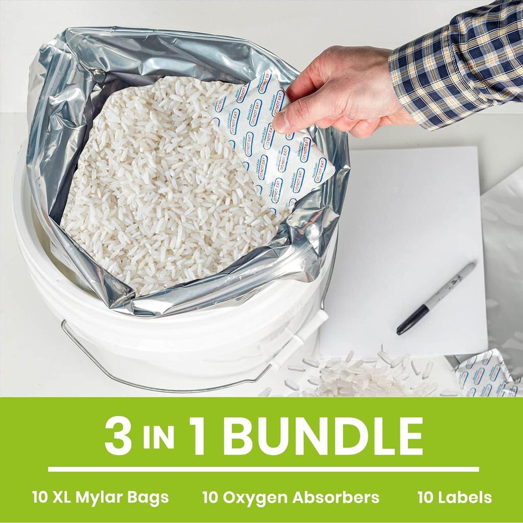 10Pcs 2/4/5 Gallon Mylar Zipper Bags Food Storage 12 Mil Thick Mylar Bags With Oxygen Absorbers 2000Cc Ziplock Resealable Bags Quality