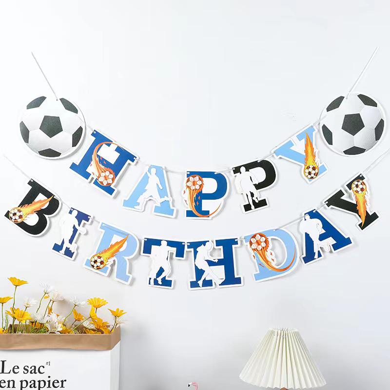 Football Birthday Party Decor Set: Plates, Cups, Tablecloth, Cutlery, Backdrop, Banner & Balloons.